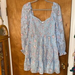 Altar'd State Blue Floral Smocked Tiered Dress